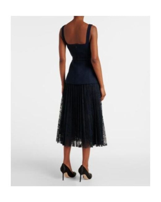 Oscar de la Renta Blue Cotton-Blend Tweed And Guipure Maxi Dress