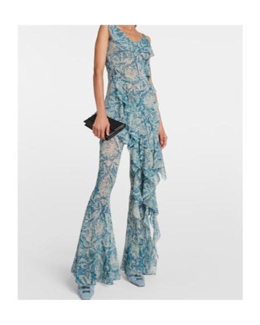 KNWLS Blue Printed Low-Rise Silk-Blend Pants