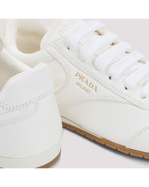 Prada White Logo-Printed Lace-Up Sneakers