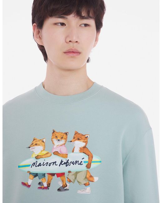 Maison Kitsuné Blue Maison Kitsuné Surfing Fox Crewneck Sweatshirt for men