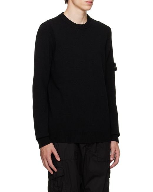 Stone Island Black Logo Patch Crewneck Knitted Jumper for men