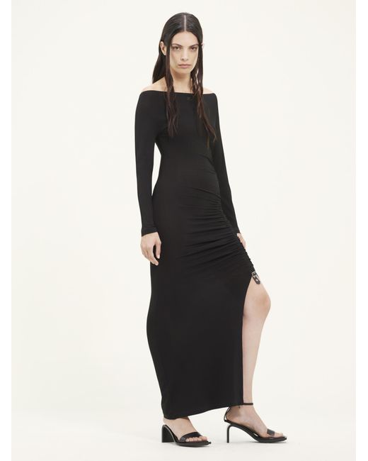 Courreges Black Gather Crepe Jersey Long Dress