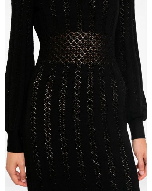 Twinset Black Pointelle-Knit Long-Sleeve Dress