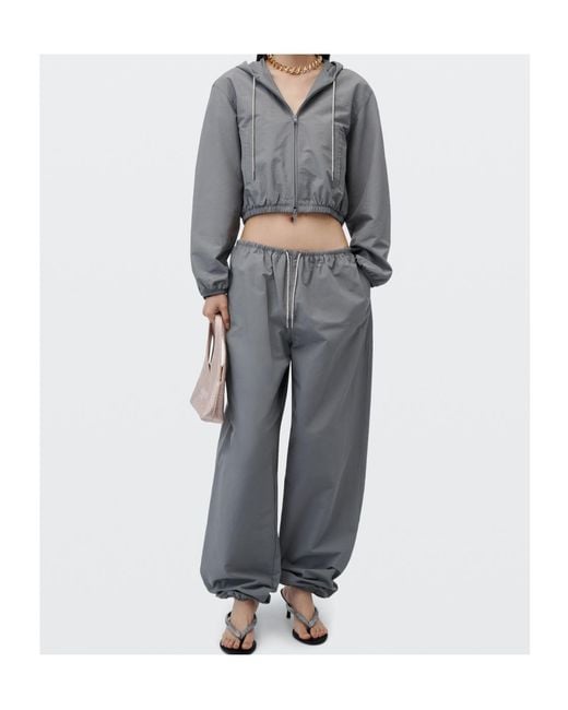 Alexander Wang Gray Crystal Hotfix Drawcord Shrunken Hoodie Jacket