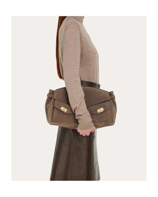 Ferragamo Brown Multipocket Hug Crossbody Bag (L)
