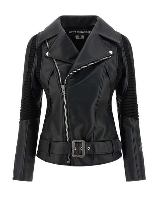 Junya Watanabe Black Paneled Zip-Up Leather Jacket