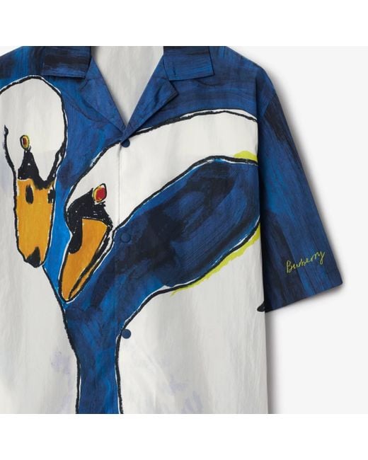 Burberry Blue Swan-Printed Short Sleeved Shirt for men