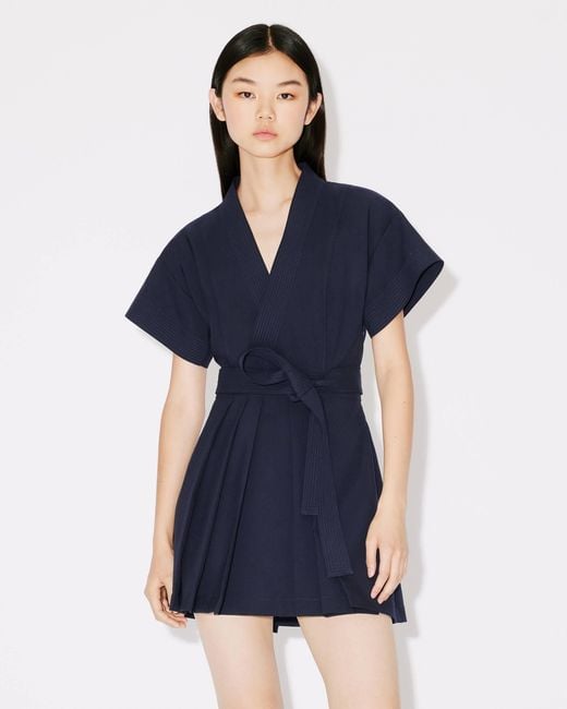 KENZO Blue Kimono Flared Cut Mini Dress