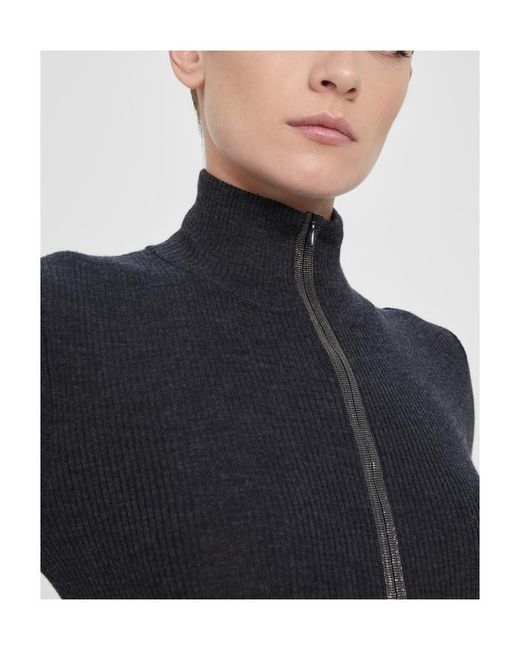 Brunello Cucinelli Black Ribbed Long-Sleeve Jumpsuit