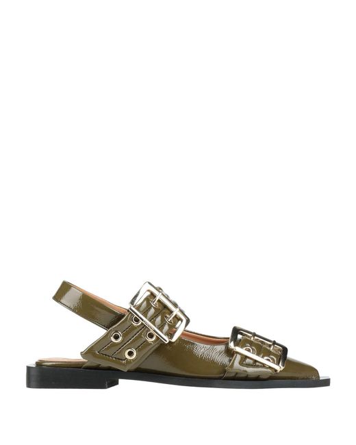 Ganni Green Patent Leather Pointed-Toe Shoes