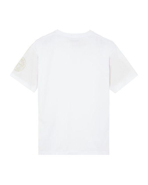 Stone Island White Logo Printed Crewneck T-Shirt for men
