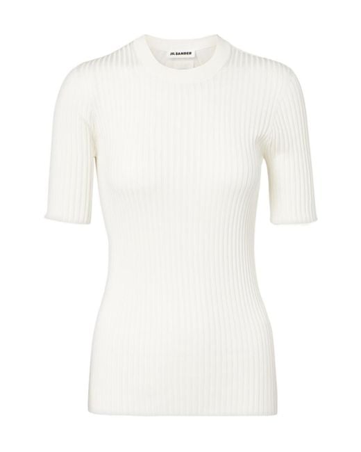 Jil Sander White Ribbed-Knit Silk Sweater
