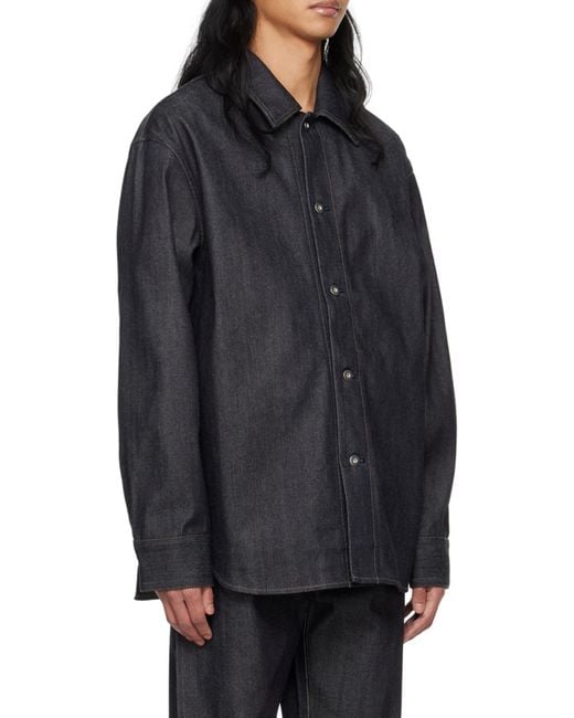 Jil Sander Black Curved Hem Denim Shirt for men