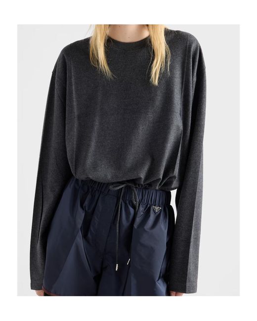 Prada Black Long-Sleeved Wool And Cashmere T-Shirt