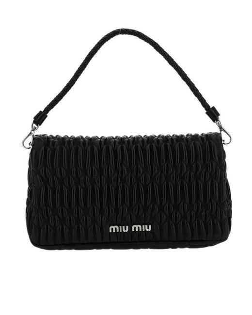 Miu Miu Black Crystal Strap Quilted Shoulder Bag