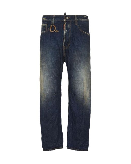 DSquared² Blue D-Ring Distressed Jeans for men