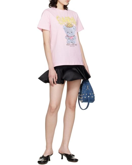 Ganni Pink Cherries Printed Long-Sleeved T-Shirt