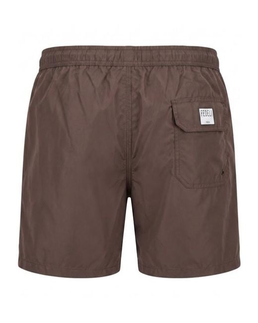 Fedeli Brown Drawstring Swim Trunks for men