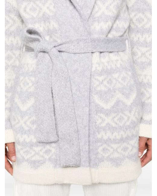 Eleventy White Patterned-Jacquard Belted Cardigan for men