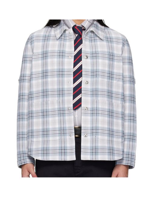 Thom Browne Blue Plaid Button-Up Utility Jacket for men