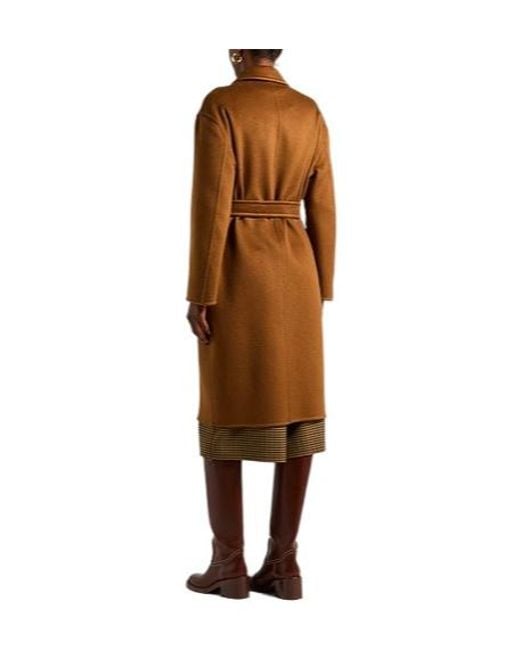 Max Mara Brown Solid-Colored Cashmere Long Coat