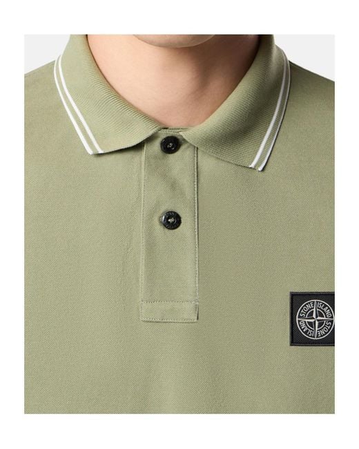 Stone Island Green Logo Patch Buttoned Polo Shirt for men