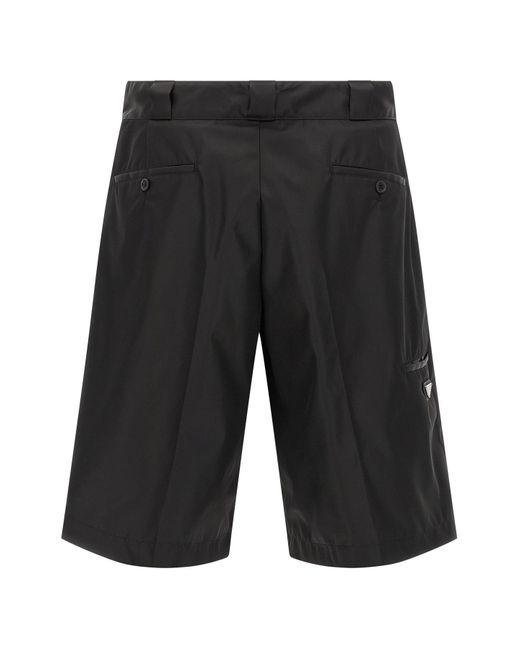 Prada Black Logo Plaque Bermuda Shorts for men