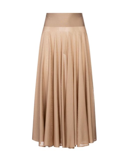 Alaïa Natural Alaïa Elasticated Waist Maxi Pleated Skirt
