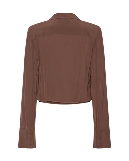 ROTATE BIRGER CHRISTENSEN Brown Pleated Long-Sleeve Blouse
