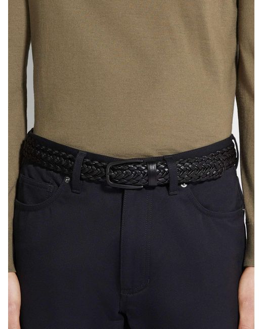 Zegna Black Braided Buckle Belt for men