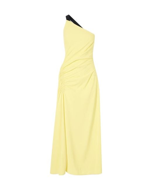 Proenza Schouler Yellow Sirena One-Shoulder Gathered Crepe Maxi Dress