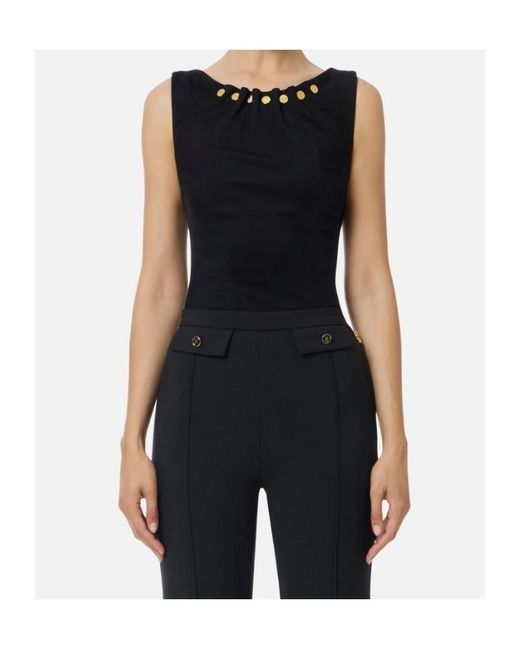 Elisabetta Franchi Black Jewel-Button Top