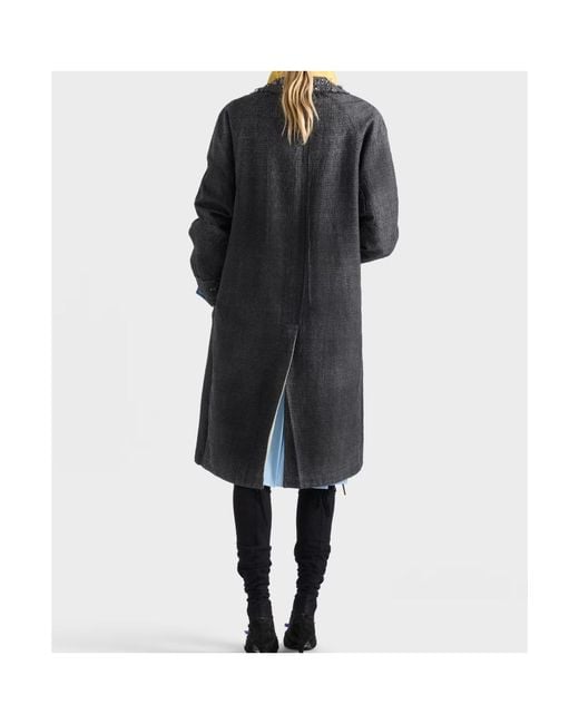 Prada Black Single-Breasted Mouliné Prince Of Wales Check And Embroidered Twill Coat