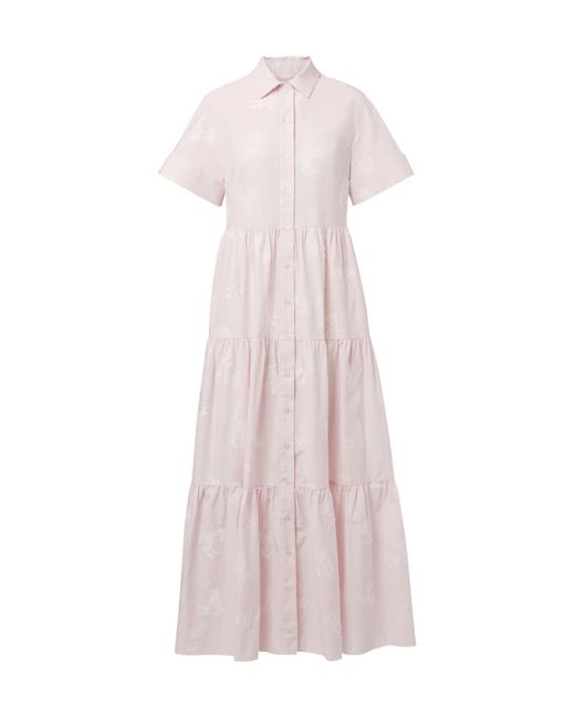 Erdem Pink Embroidered Tiered Cotton Shirt Dress