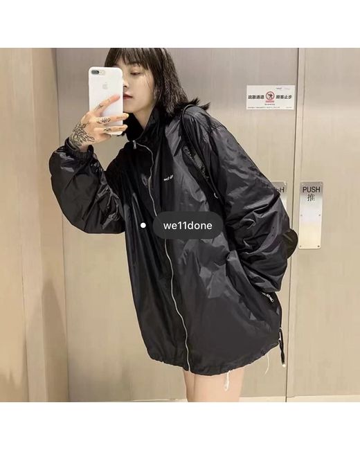we11done Black Logo-Print Hooded Jacket for men