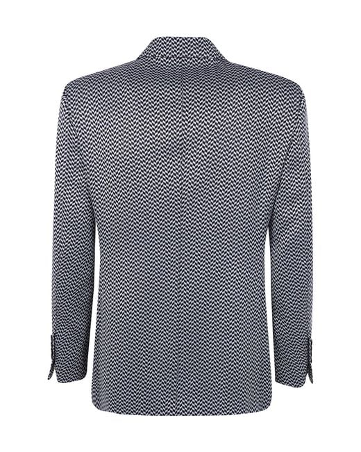 Tom Ford Blue Geometric Jacquard Double Breasted Blazer for men