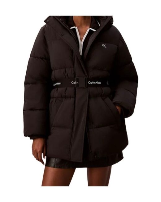 Calvin Klein Black Logo Belt Hooded Puffer Jacket