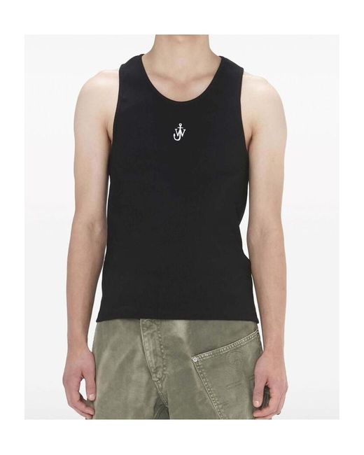 J.W. Anderson Black Jw Anderson Logo-Embroidered Ribbed-Knit Sleeveless Tank Top for men