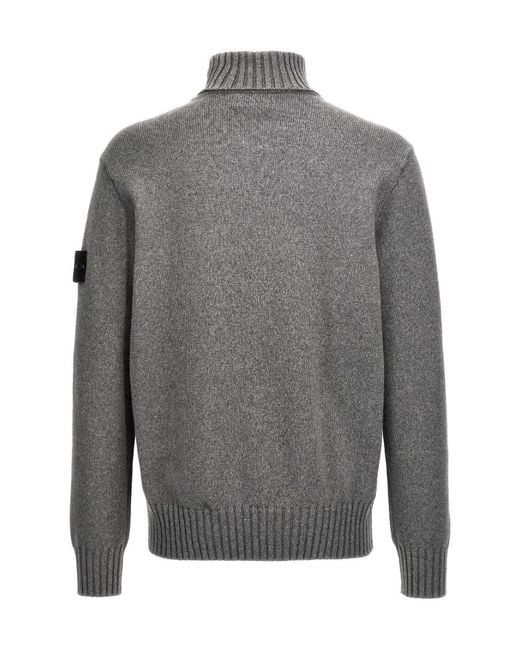 Stone Island Gray Compass Patch Turtleneck Jumper for men