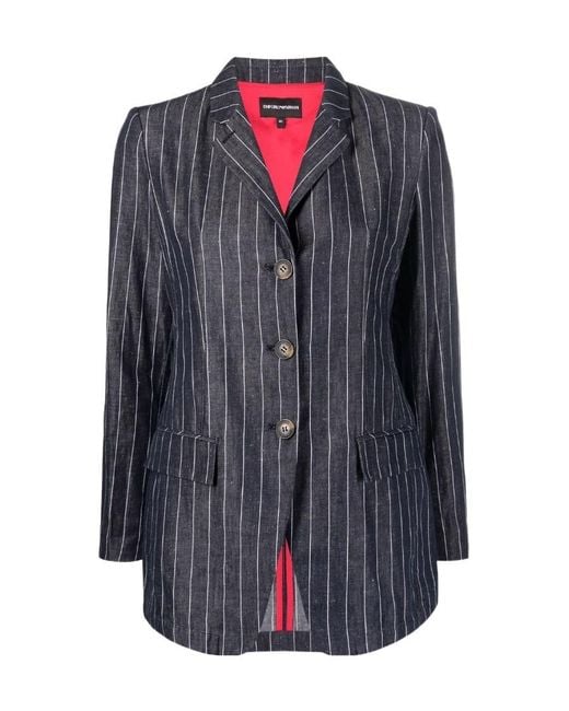 Emporio Armani Blue Striped Single-Breasted Blazer