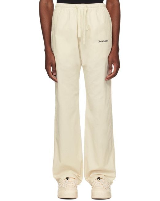 Palm Angels White Logo Embroidered Drawstring Trousers for men