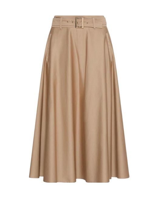 Marella Brown Water-Repellent Stretch Cotton Satin Skirt