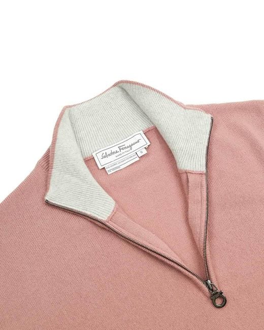 Ferragamo Pink Semi-Zipper Sweater for men