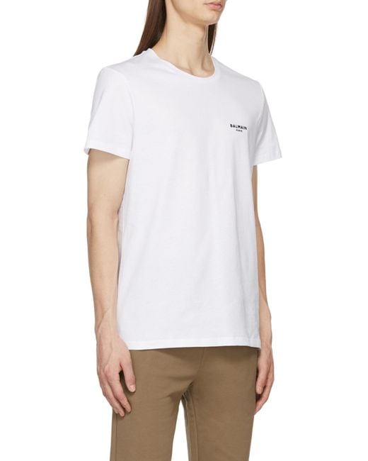 Balmain White Logo Embroidered Crewneck T-Shirt for men