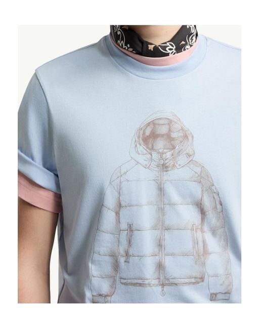 Moncler Blue Down Jacket Print Cotton T-Shirt for men