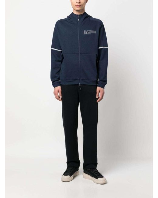 EA7 Blue Logo-Print Zip-Up Hoodie for men