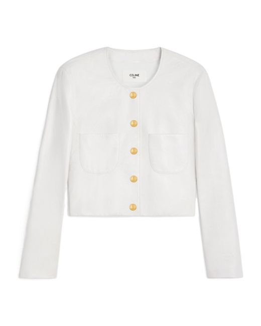 Céline White Long-Sleeved Leather Jacket