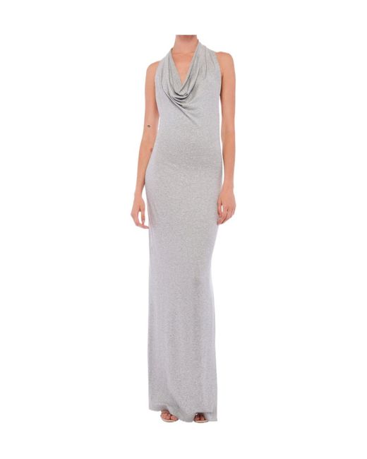 Norma Kamali White Halter Neeta Side Slit Gown