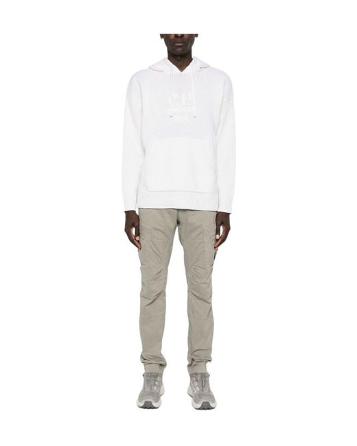 C P Company White Logo-Embroidered Knitted Hoodie for men