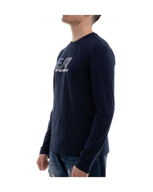 EA7 Blue Long-Sleeved T-Shirt for men